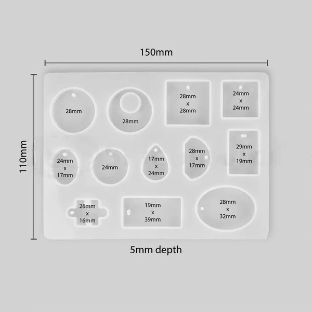 13-Cavity Multishape Earring, Keychain & Pendant Silicone Mold for Resin Art