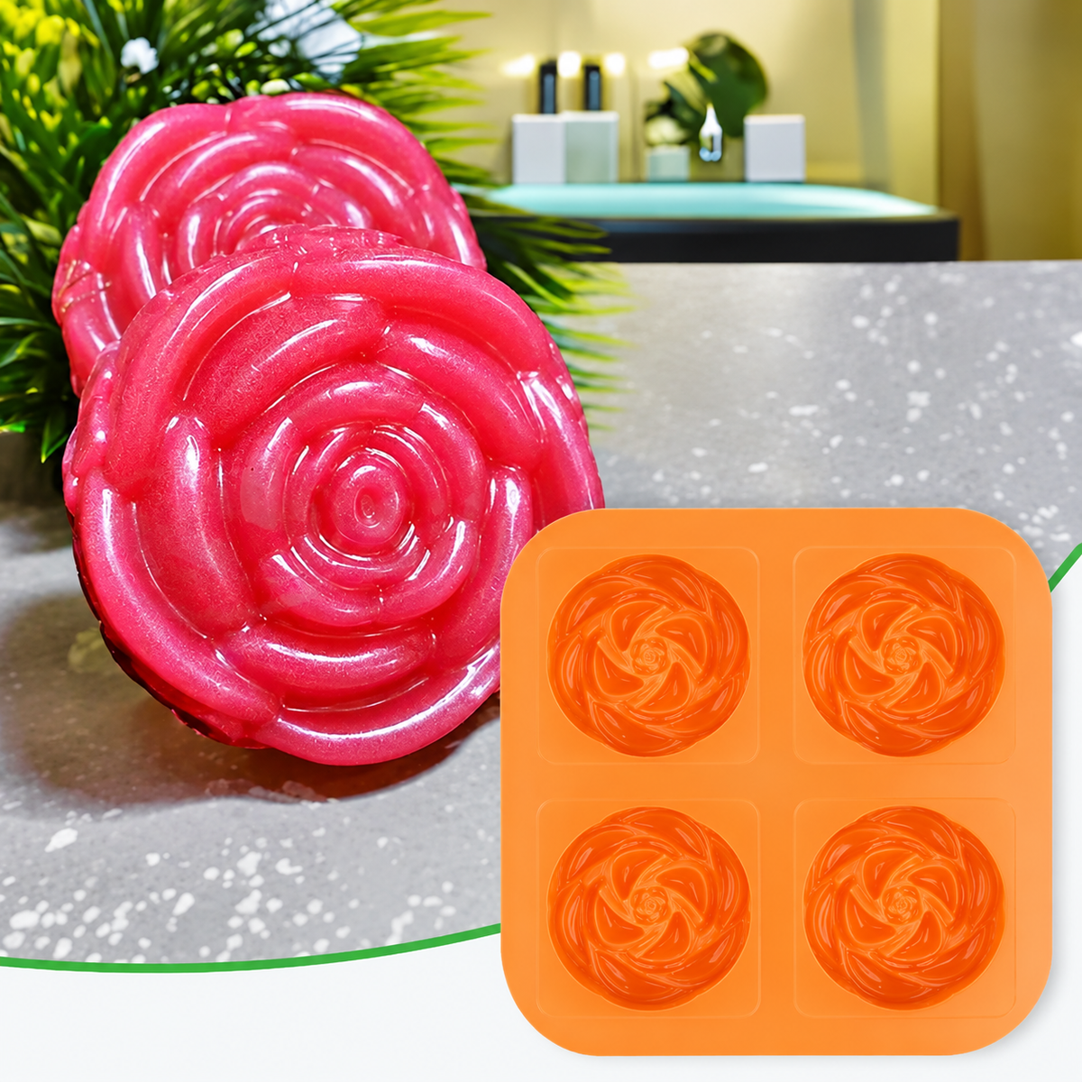4 CVT Blooming Rose Shape Silicone Soap Mold