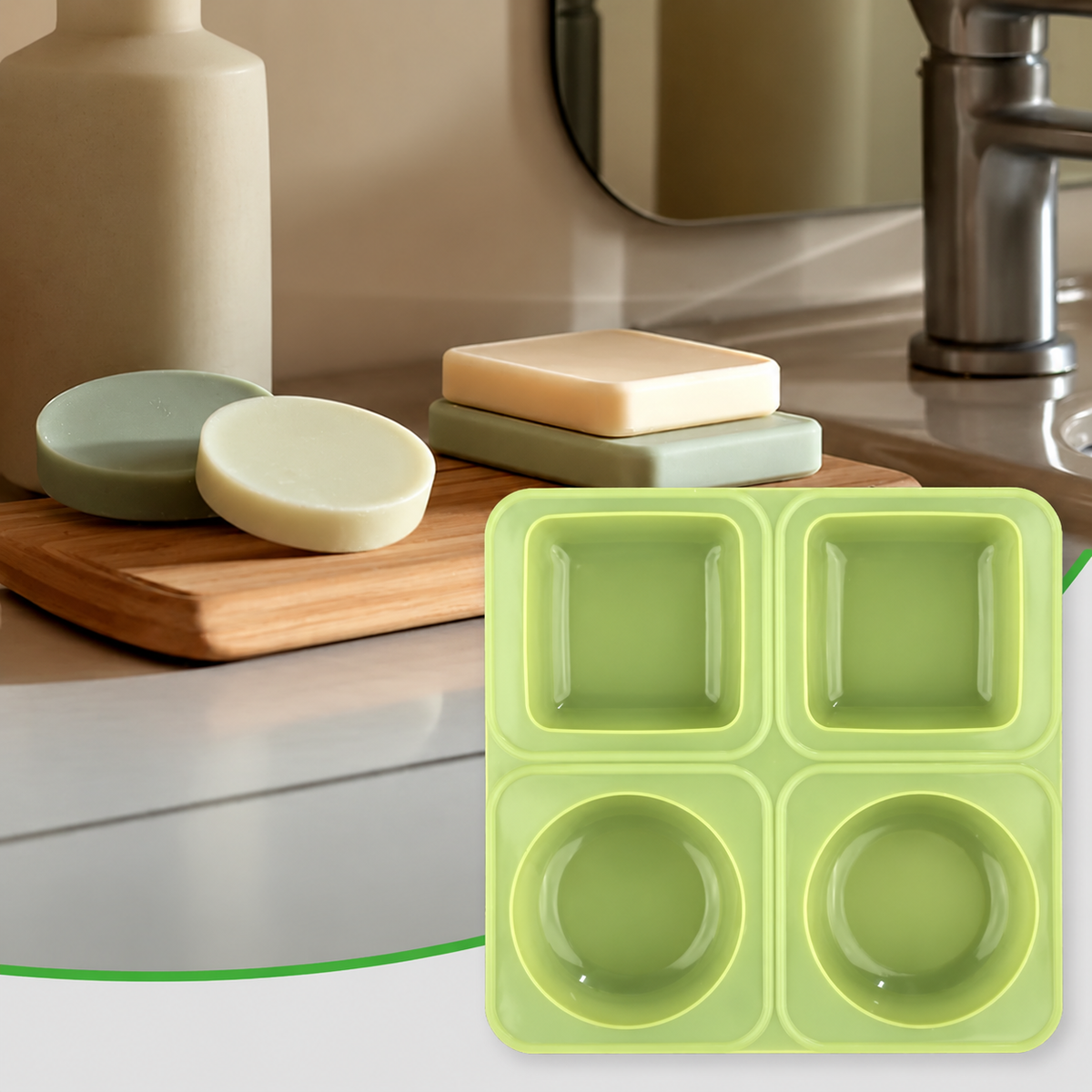 4-Cavity Round & Square Silicone Soap Making Mold